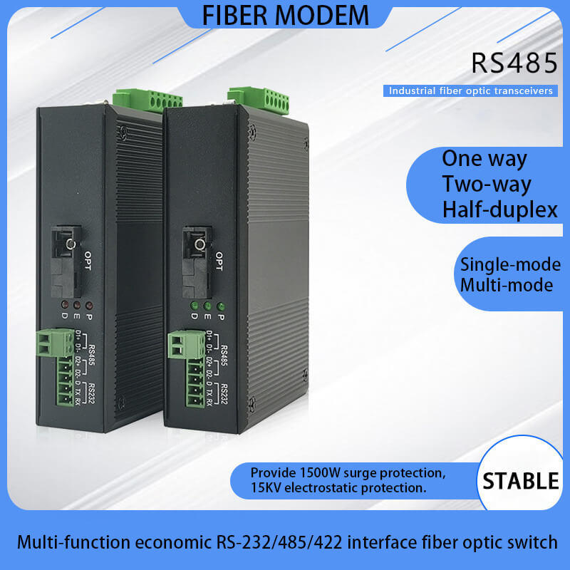 Industrail Data Fiber Optical Extender Bi-Directional RS485 Data Over Fiber Optic Converters