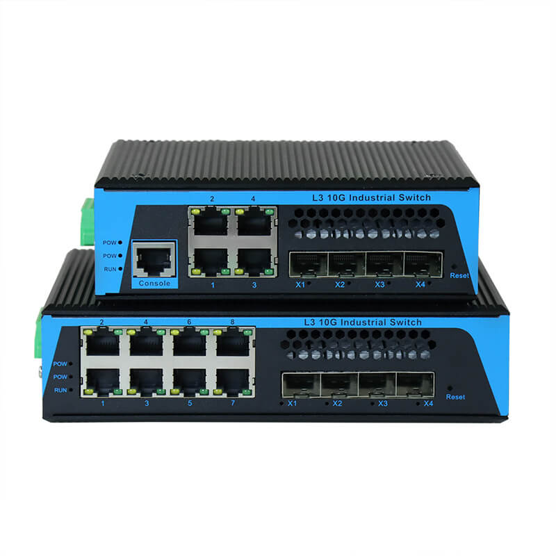 10G industrial switch 4 UTP/8 UTP with POE 3-layer management optical fiber ring network switch