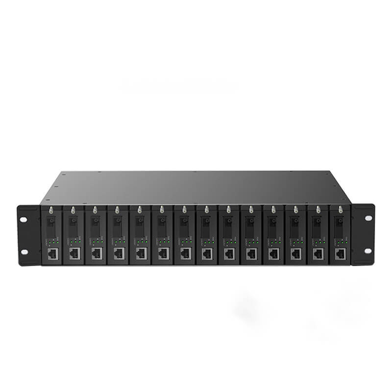 19” 2U 14-Slot dual PSU Fiber Media Converter Rack