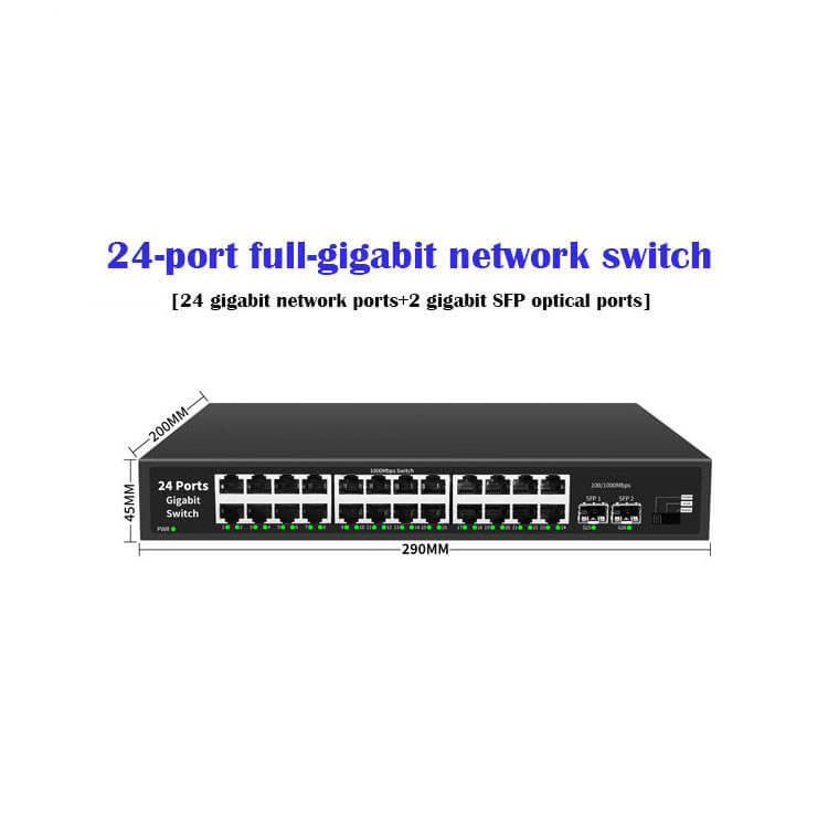 OEM/ODM 48v Network Ethernet Fiber 2 Sfp 10/100/1000m Full Gigabit Non management 24 Port Ethernet Switch